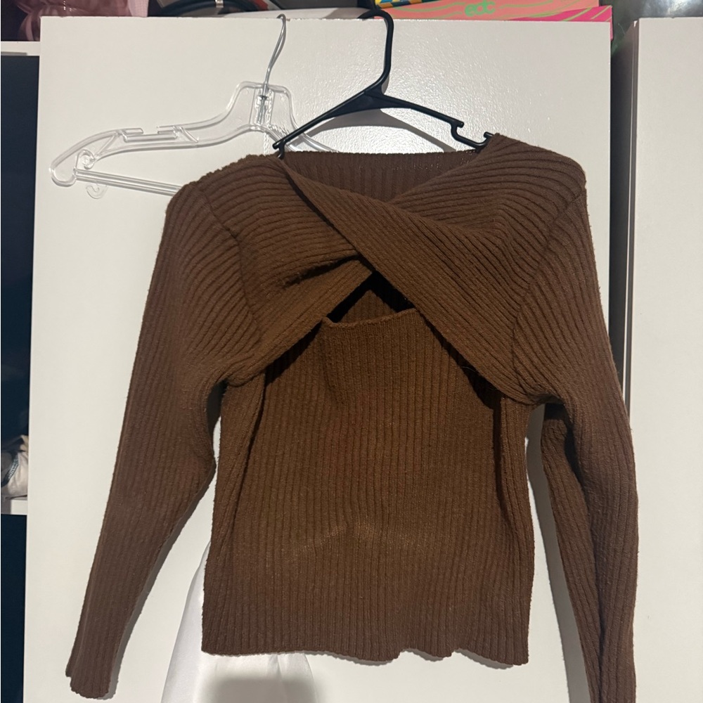 Brown Ribbed Women's Sweater